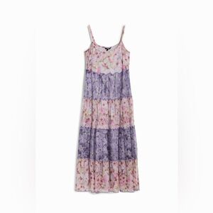 Desigual Floral Tulle Mesh Panel Maxi Dress M